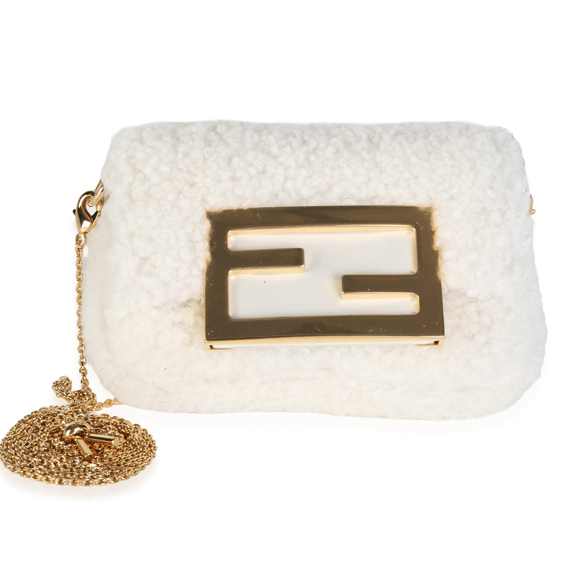 Fendi Cream Shearling Nano Maxi Buckle Baguette Charm Handbag id