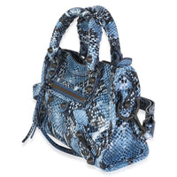 Balenciaga Black Blue Python Embossed Calfskin Mini Le City Bag Handbag 2