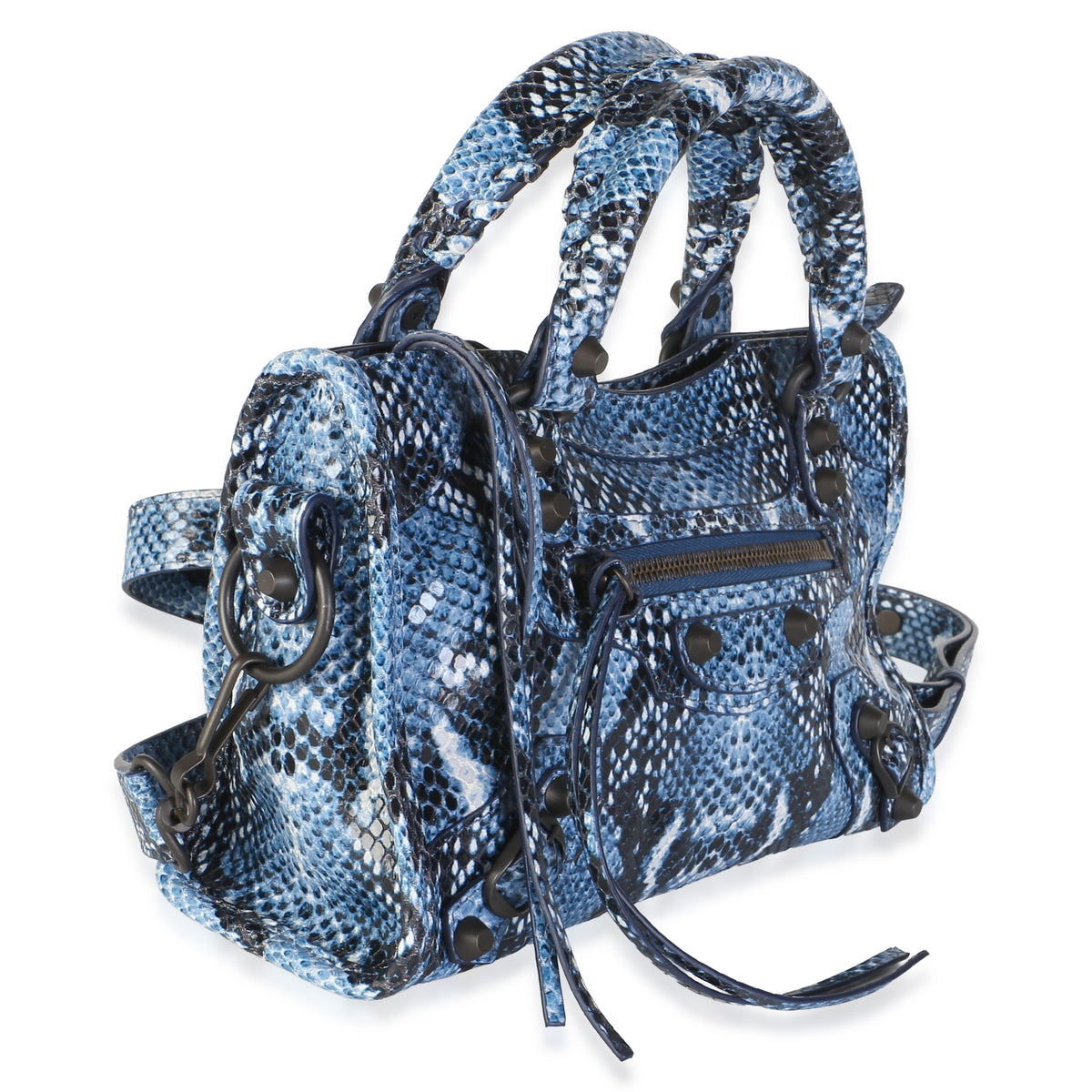Balenciaga Black Blue Python Embossed Calfskin Mini Le City Bag Handbag 3