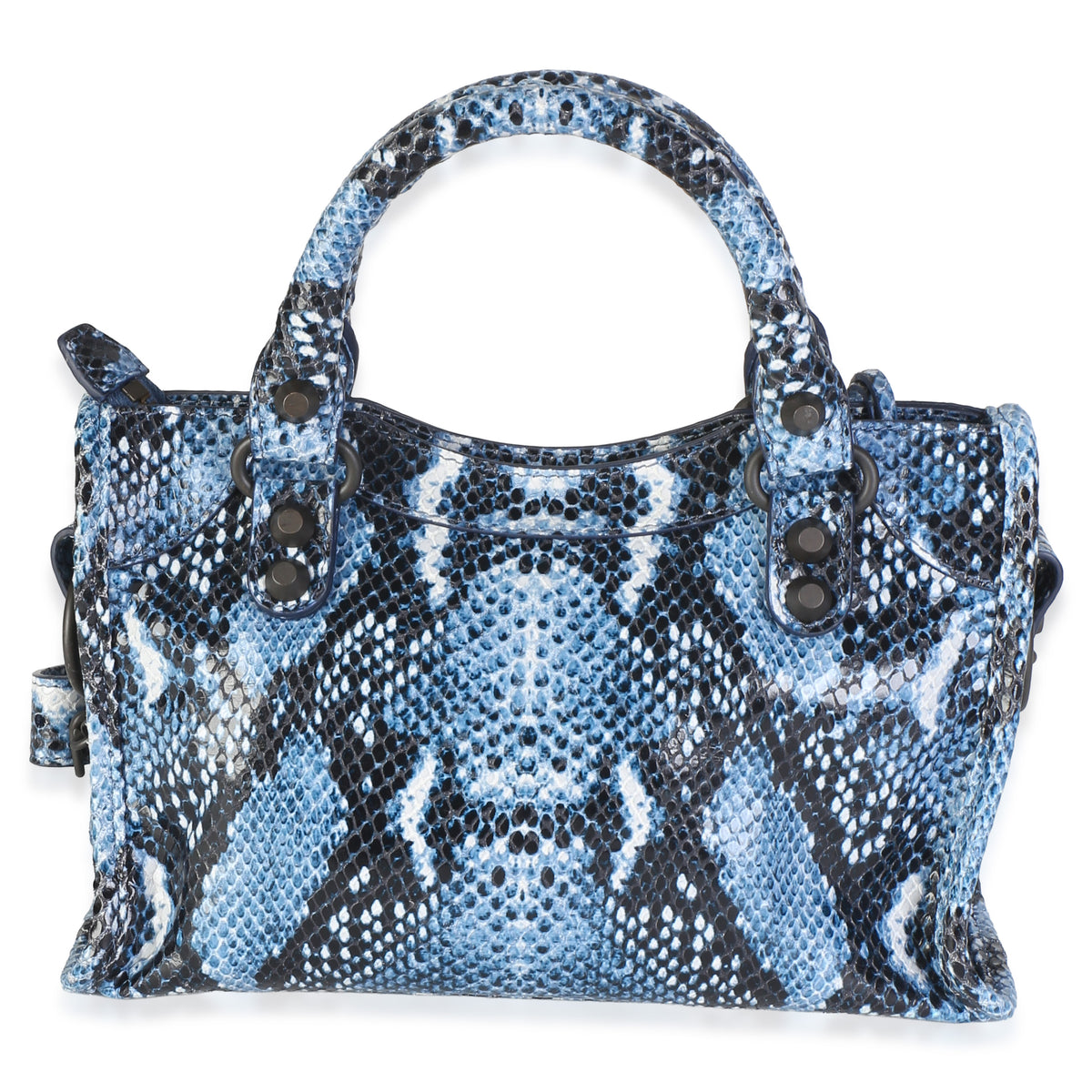Balenciaga Black Blue Python Embossed Calfskin Mini Le City Bag Handbag 4