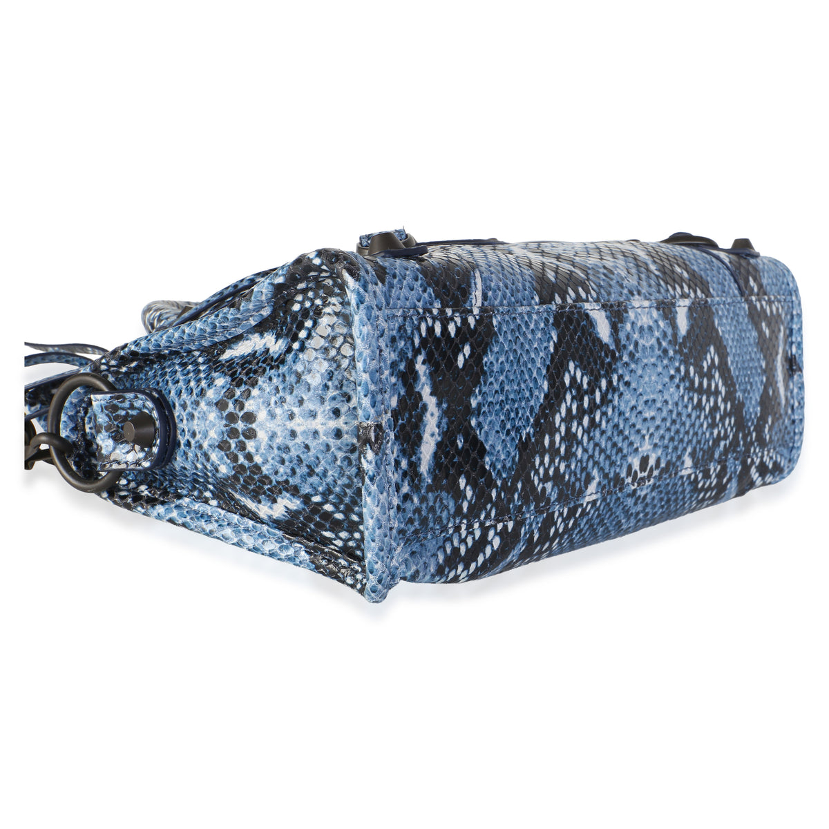 Balenciaga Black Blue Python Embossed Calfskin Mini Le City Bag Handbag 7