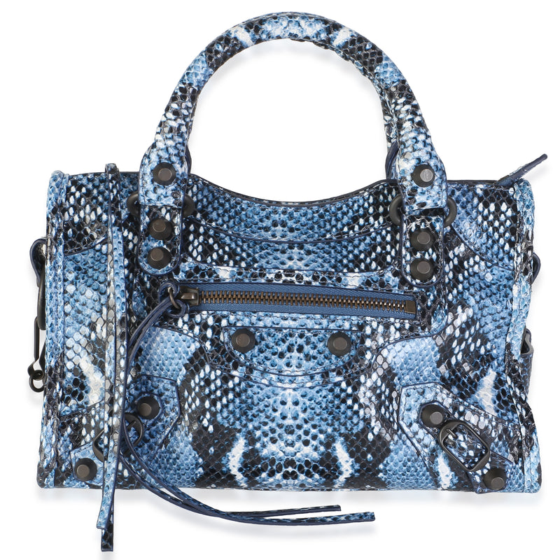Balenciaga Black Blue Python Embossed Calfskin Mini Le City Bag Handbag id