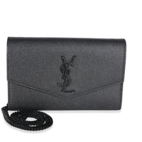 Saint Laurent Black Grain de Poudre Uptown Chain Wallet Handbag fv