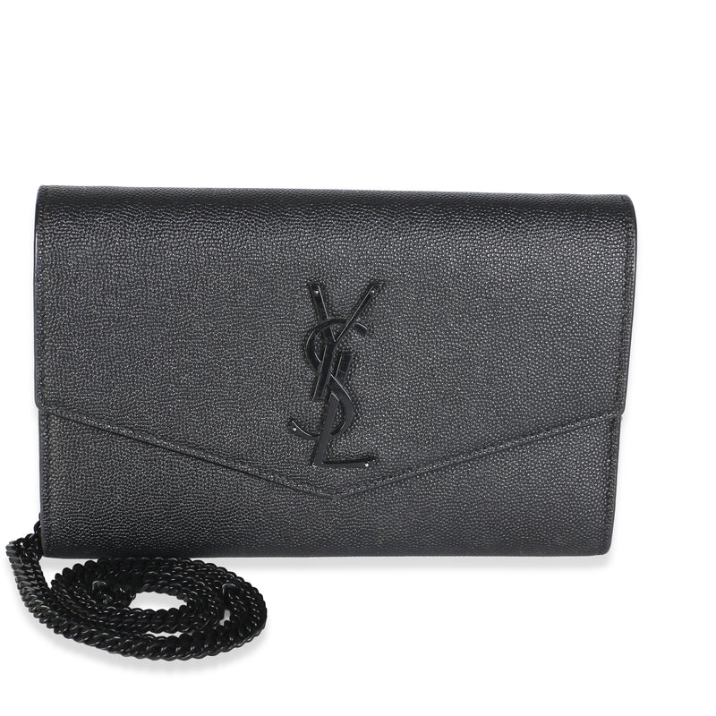 Saint Laurent Black Grain de Poudre Uptown Chain Wallet Handbag id