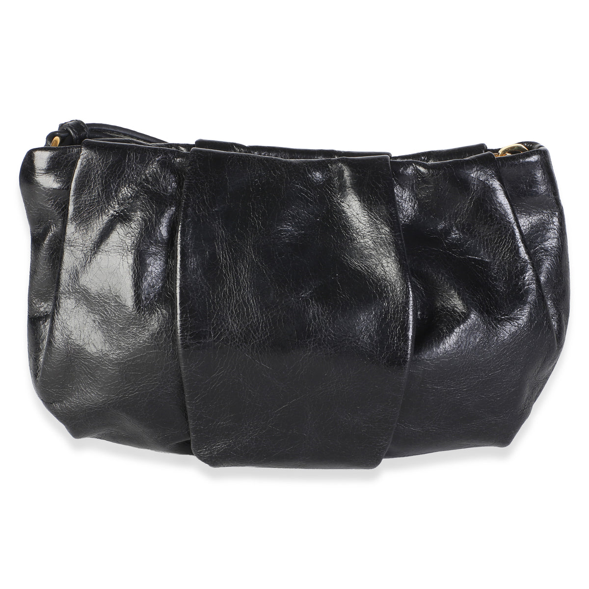 Prada Black Vitello Shine Pleated Bow Wristlet Clutch Handbag 4