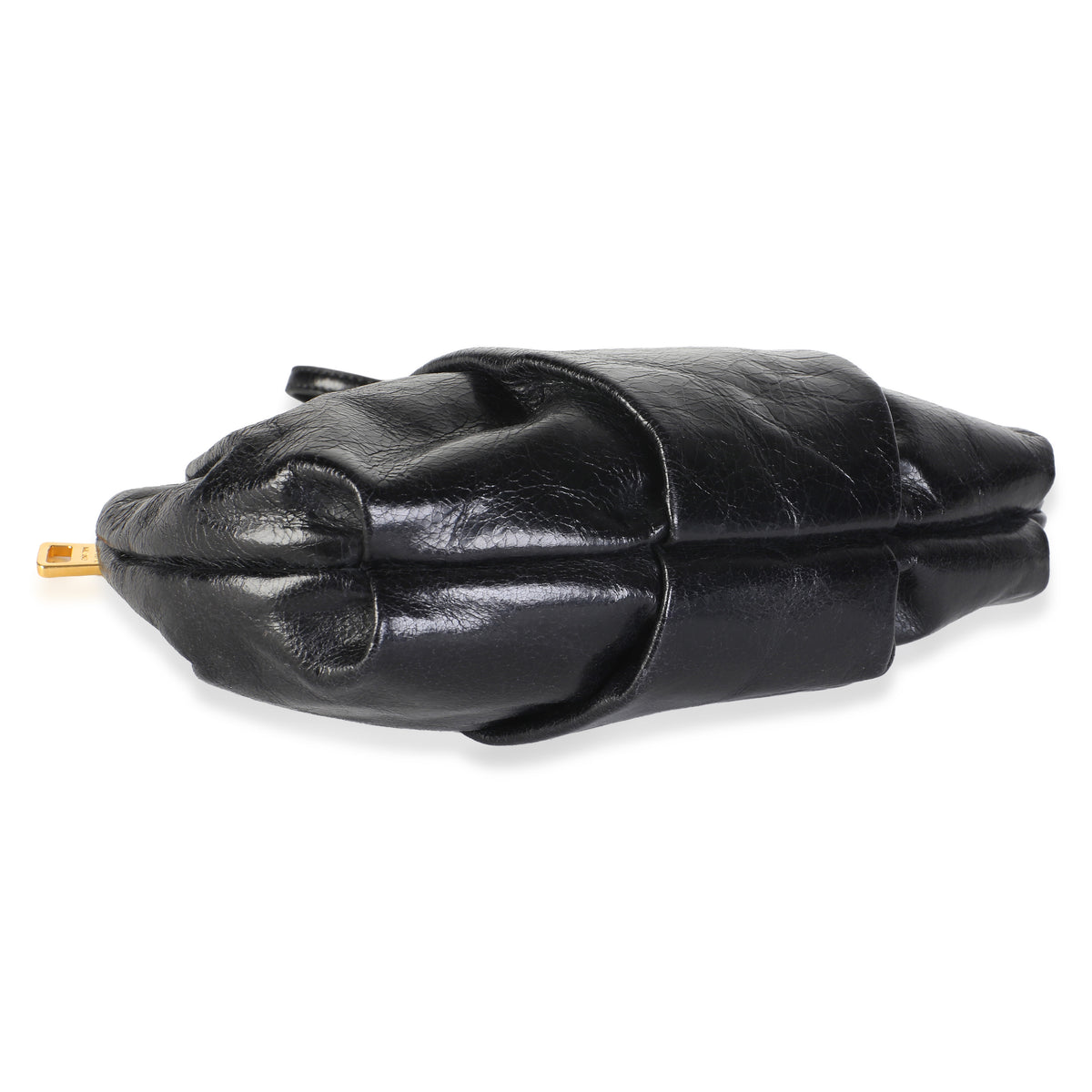 Prada Black Vitello Shine Pleated Bow Wristlet Clutch Handbag 7