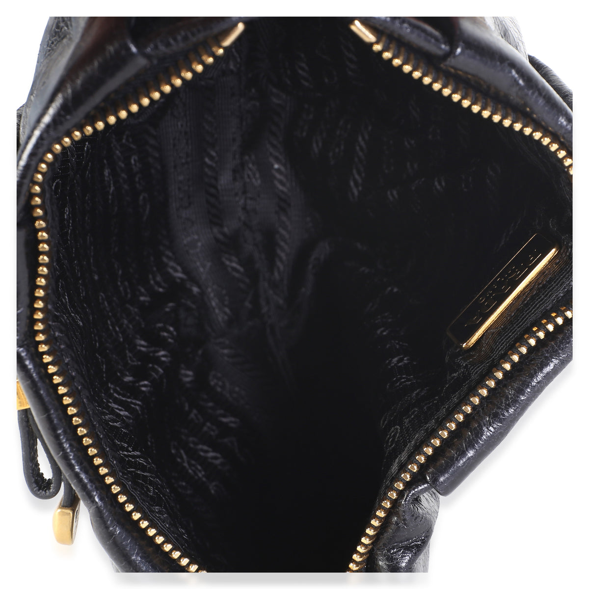 Prada Black Vitello Shine Pleated Bow Wristlet Clutch Handbag 8