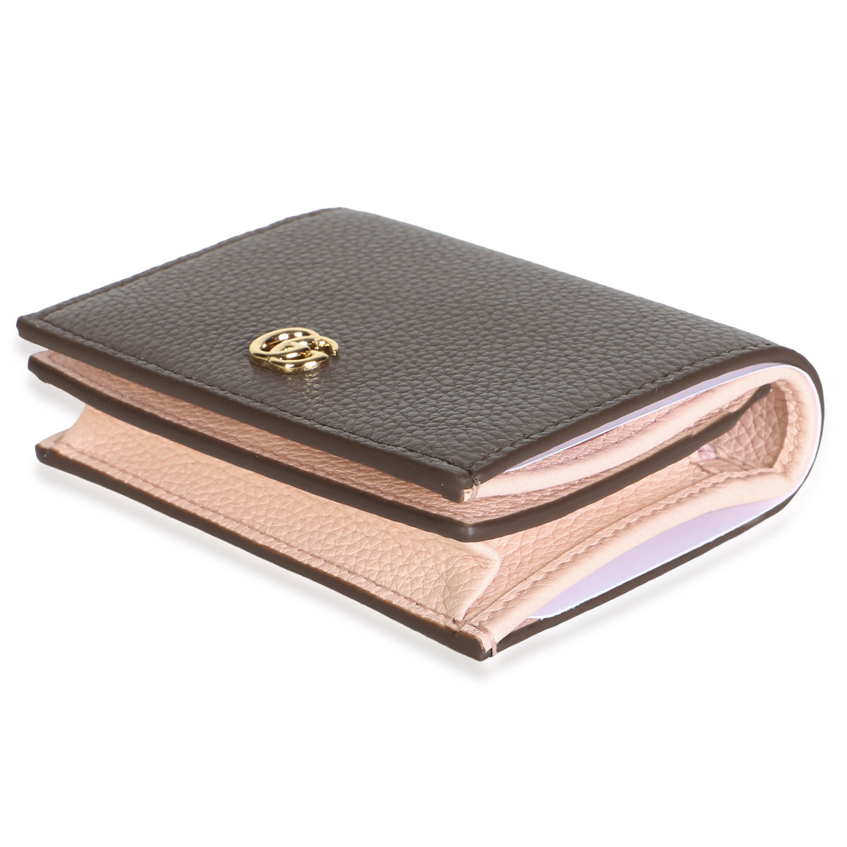 Gucci Bicolor Taupe Pink Textured Calfskin Small GG Marmont Wallet Wallet 6