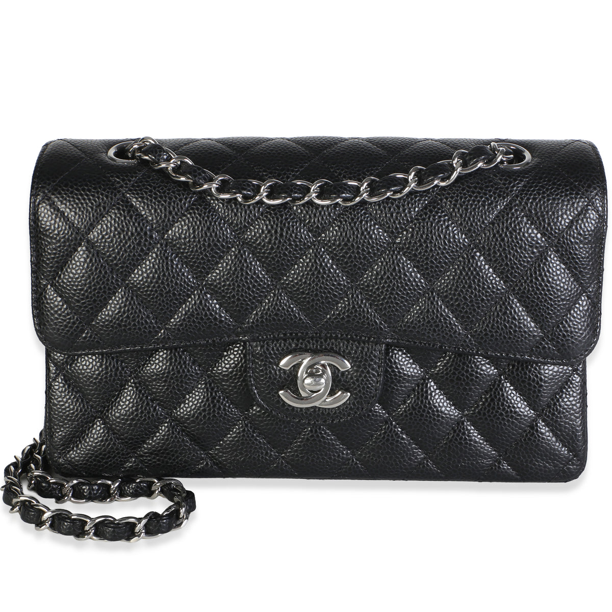 Chanel Black Quilted Caviar Small Classic Double Flap Bag Handbag id