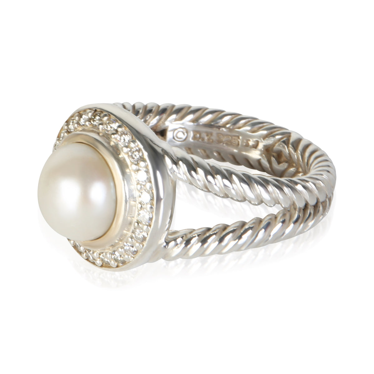 David Yurman Sterling Silver Pearl and Diamond Cerise Ring 2