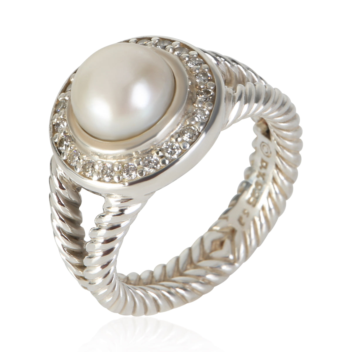 David Yurman Sterling Silver Pearl and Diamond Cerise Ring 4