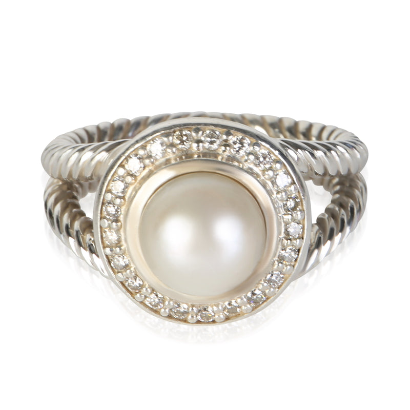 David Yurman Sterling Silver Pearl and Diamond Cerise Ring fv