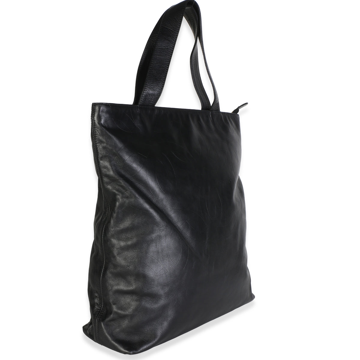 Chanel Vintage Black Embossed Lambskin CC Tote Handbag 4