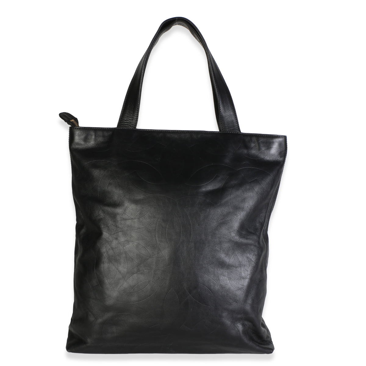 Chanel Vintage Black Embossed Lambskin CC Tote Handbag 5