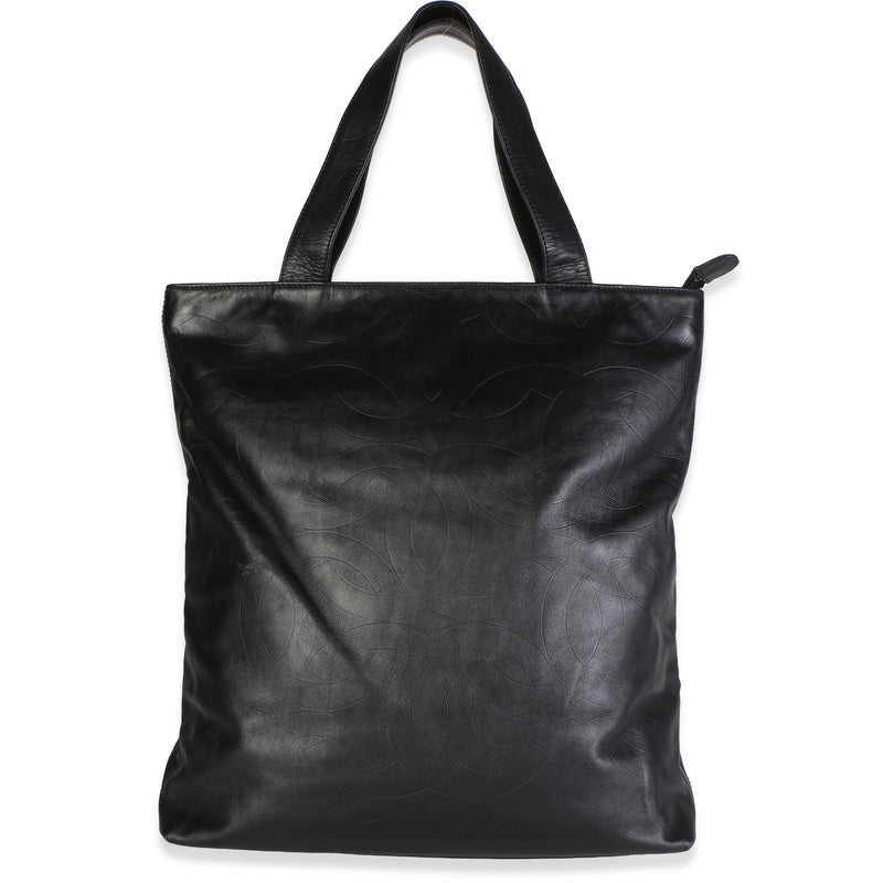 Chanel Vintage Black Embossed Lambskin CC Tote Handbag fv