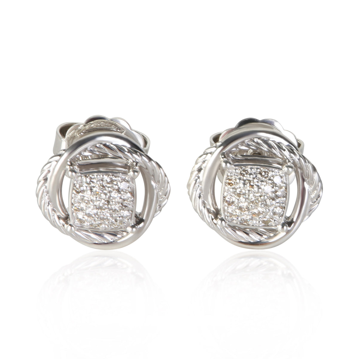 David Yurman Sterling Silver Diamond Infinity Earrings fv