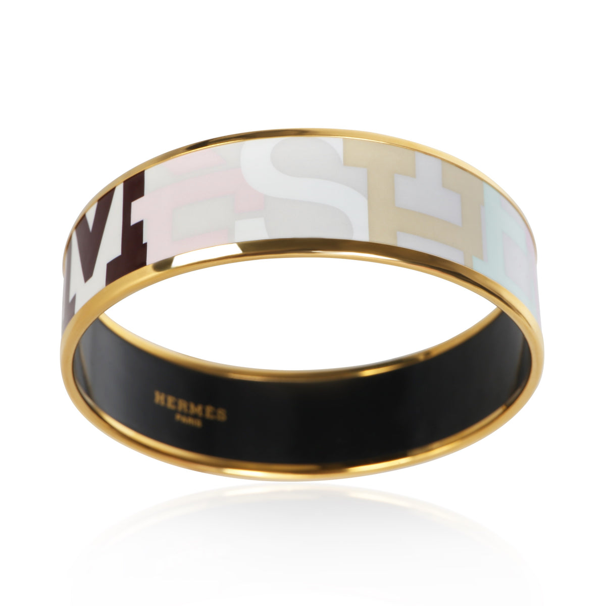 Hermès Gold Plated Capitales Wide Enamel Bracelet 4