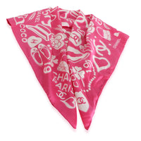 Chanel 20C Pink White CC Logo Silk Square Scarf 2