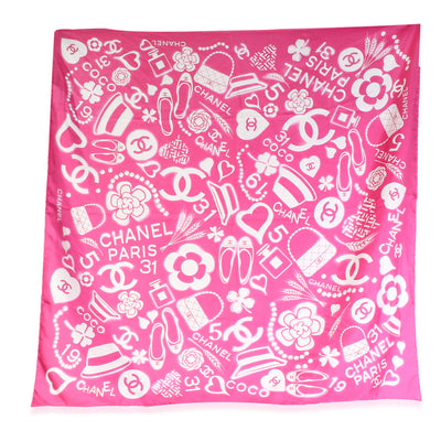 Chanel 20C Pink White CC Logo Silk Square Scarf id