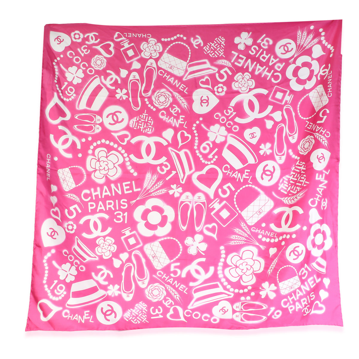Chanel 20C Pink White CC Logo Silk Square Scarf id