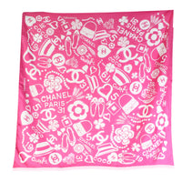 Chanel 20C Pink White CC Logo Silk Square Scarf id