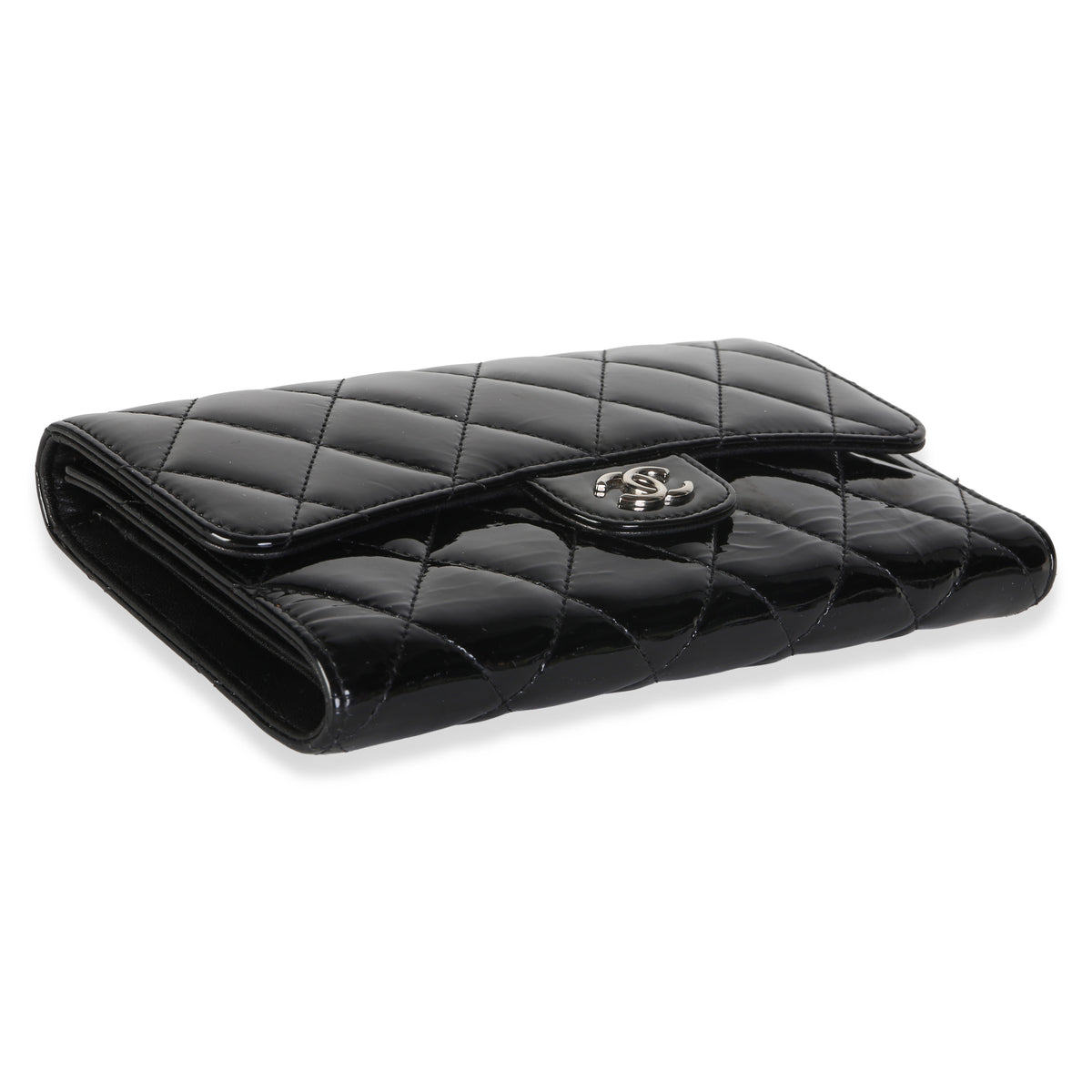 Chanel Black Quilted Patent CC Long Flap Wallet Wallet 7