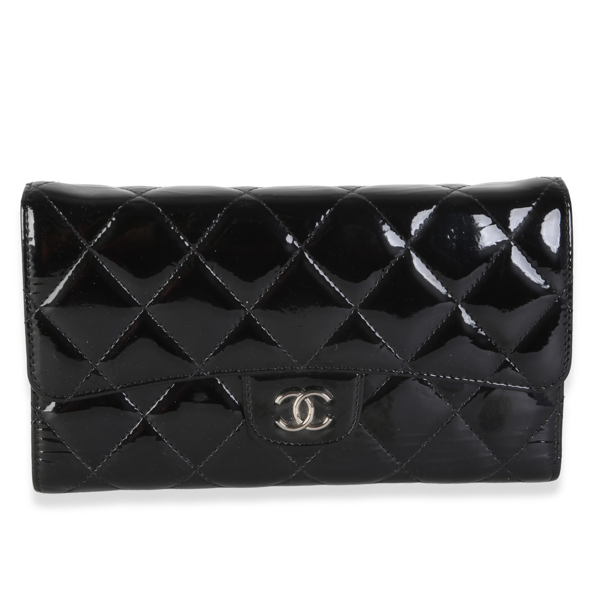 Chanel Black Quilted Patent CC Long Flap Wallet Handbag id