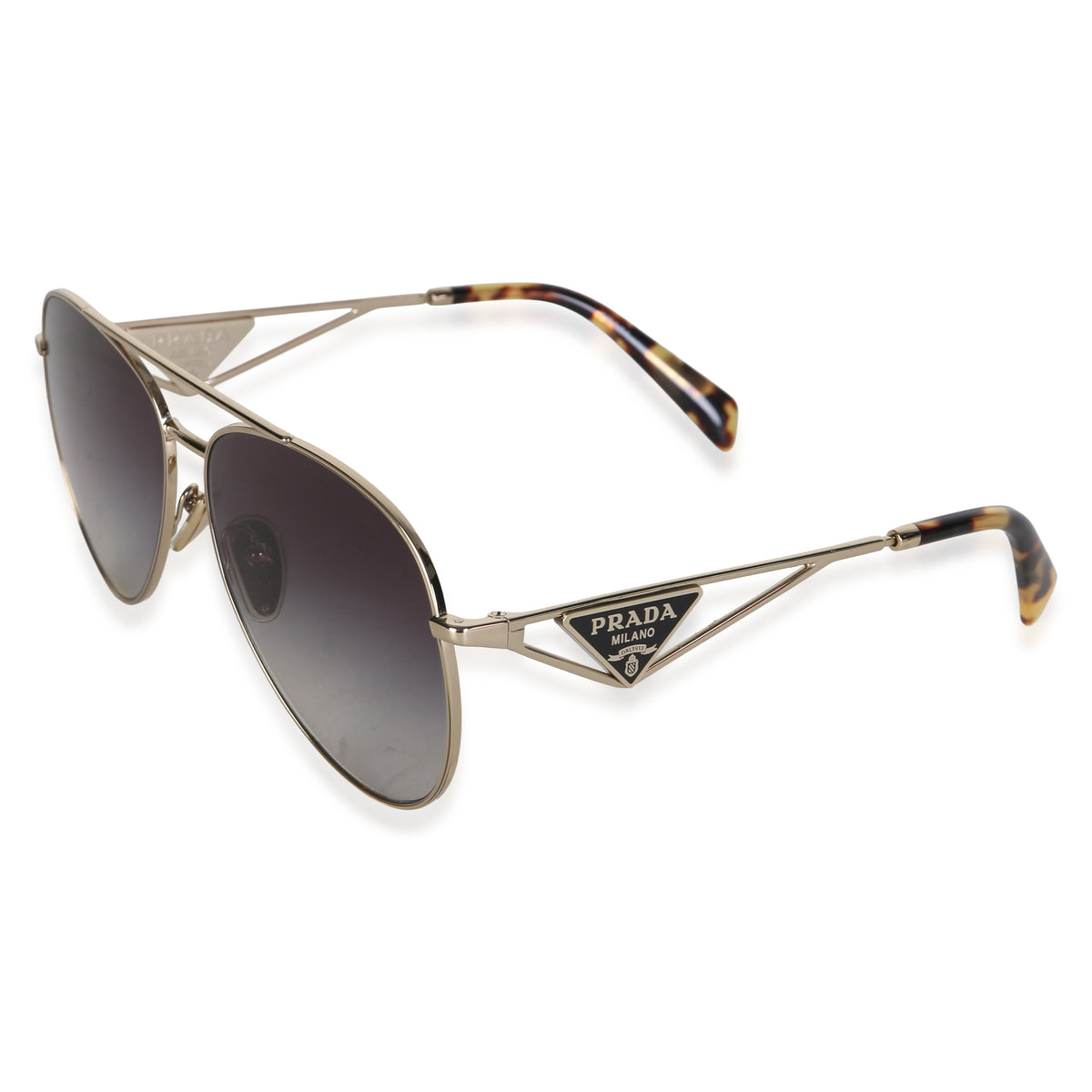 Prada Gold Metal Triangle Logo Aviator Sunglasses 2