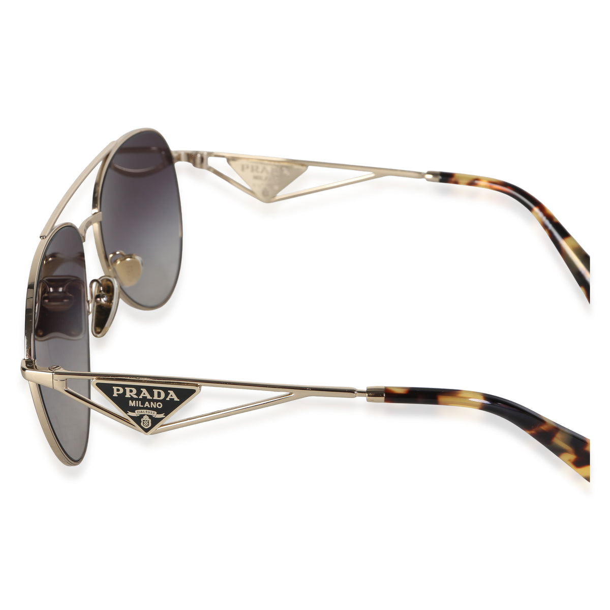 Prada Gold Metal Triangle Logo Aviator Sunglasses 3