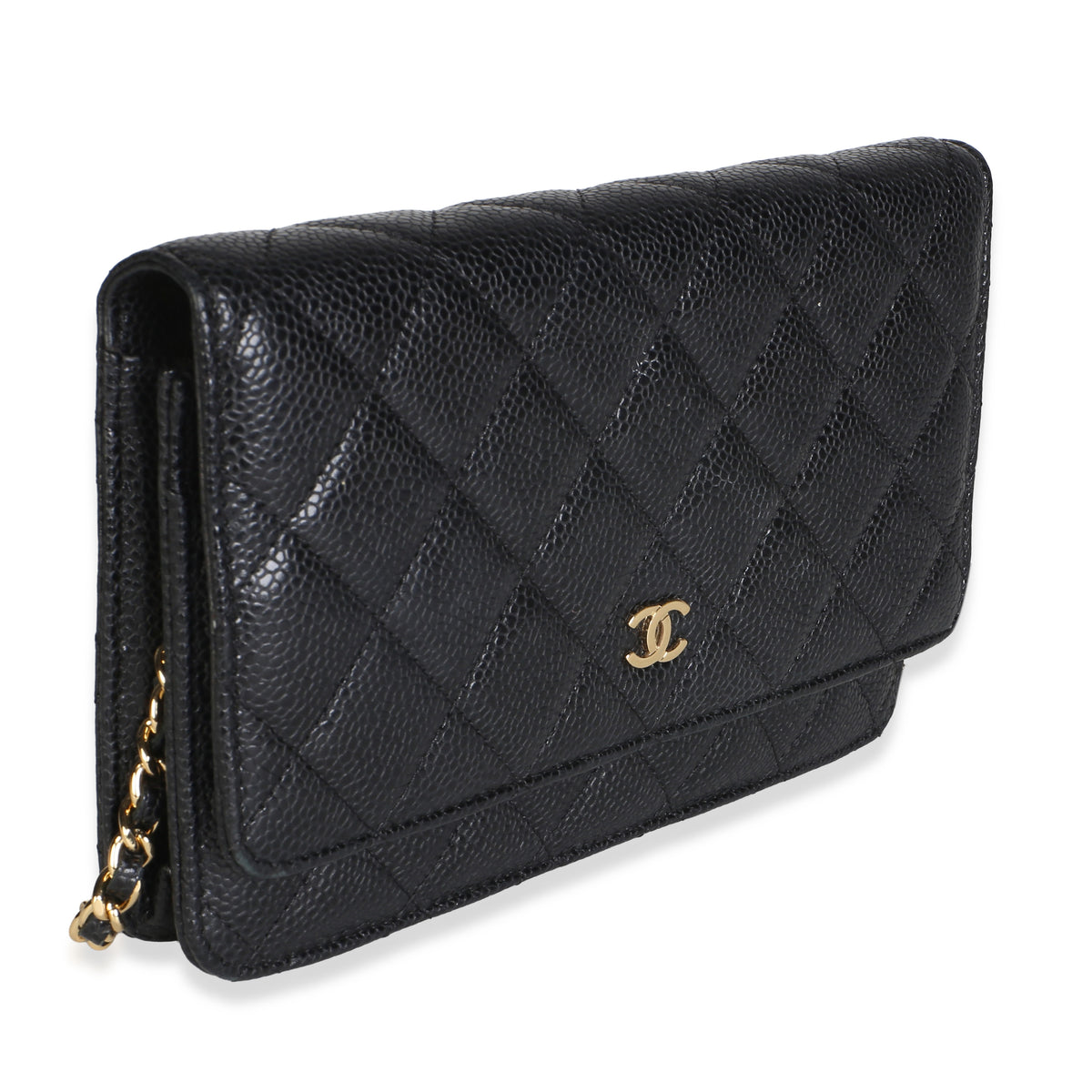 Chanel Black Quilted Caviar Classic Wallet On Chain Handbag 3
