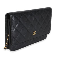 Chanel Black Quilted Caviar Classic Wallet On Chain Handbag 3