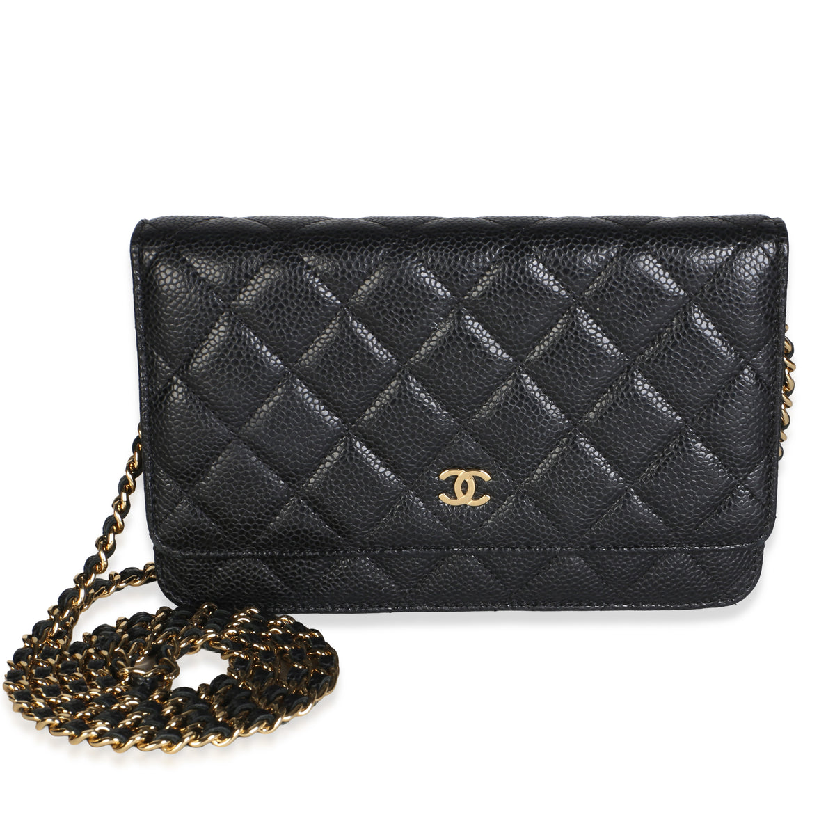 Chanel Black Quilted Caviar Classic Wallet On Chain Handbag fv