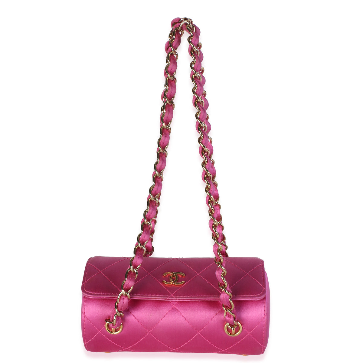 Chanel Vintage Fuchsia Quilted Satin Evening Barrel Bag Handbag id
