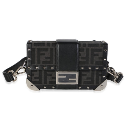 Fendi Black Recycled Fabric Jacquard Astro FF 1974 Mini Baguette Trunk Bag Handbag id