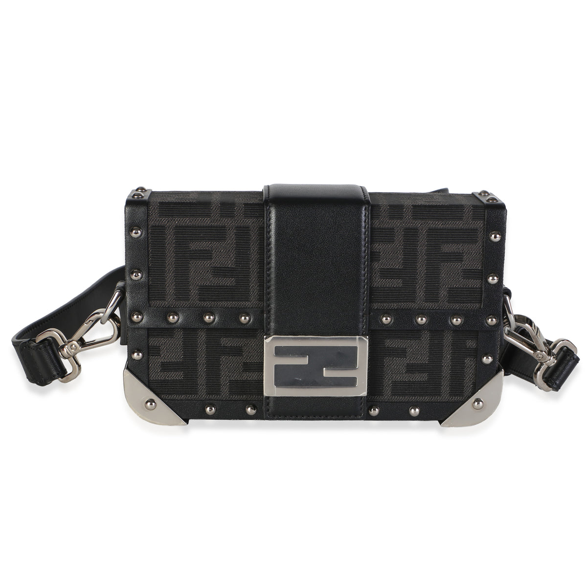 Fendi Black Recycled Fabric Jacquard Astro FF 1974 Mini Baguette Trunk Bag Handbag id