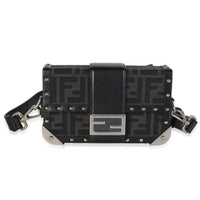 Fendi Black Recycled Fabric Jacquard Astro FF 1974 Mini Baguette Trunk Bag Handbag id