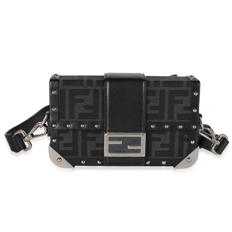 Fendi Black Recycled Fabric Jacquard Astro FF 1974 Mini Baguette Trunk Bag Handbag id