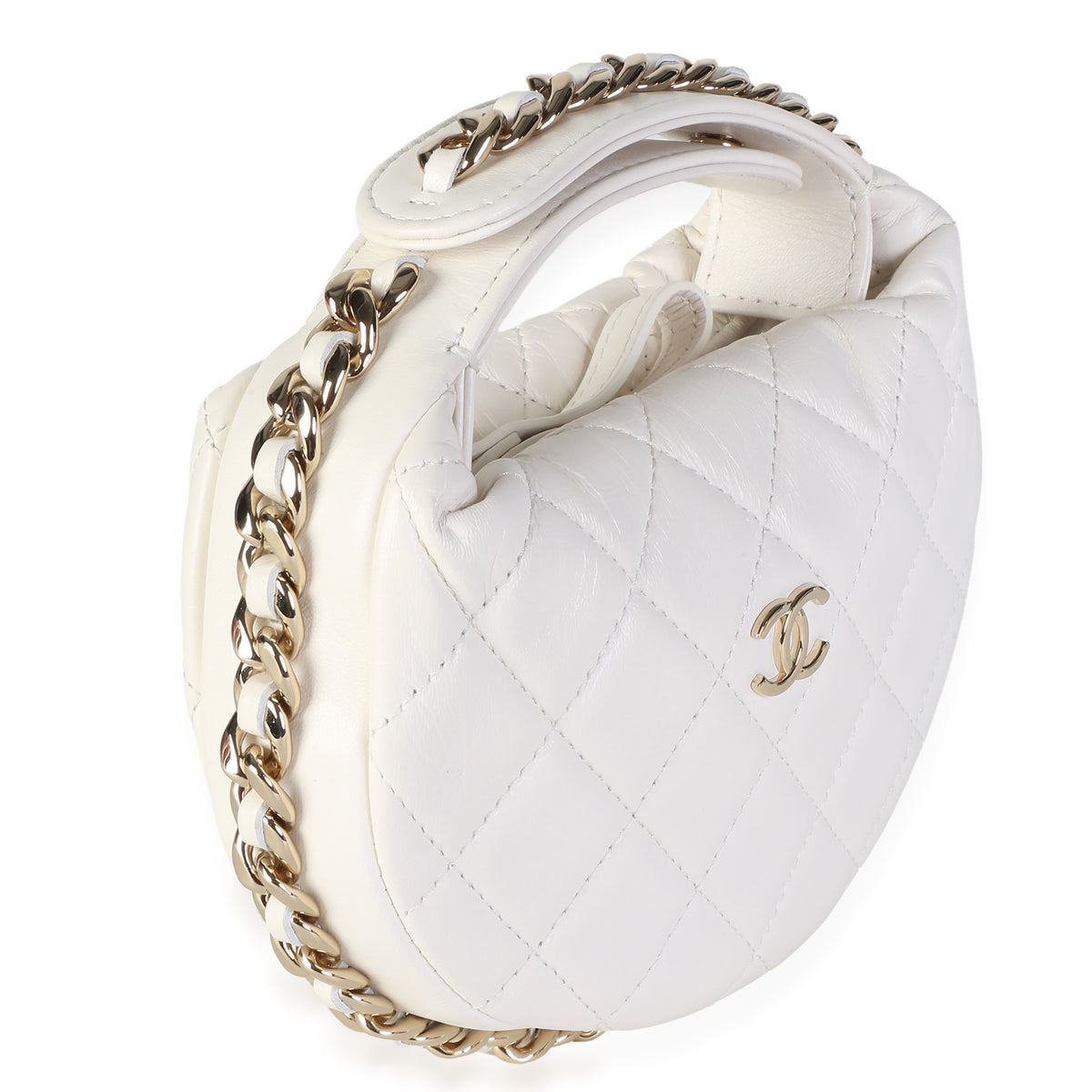 Chanel White Quilted Lambskin Chain Around Mini Pouch Handbag 3