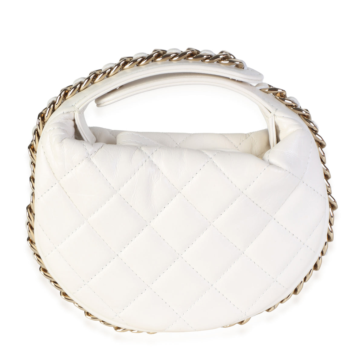 Chanel White Quilted Lambskin Chain Around Mini Pouch Handbag 4