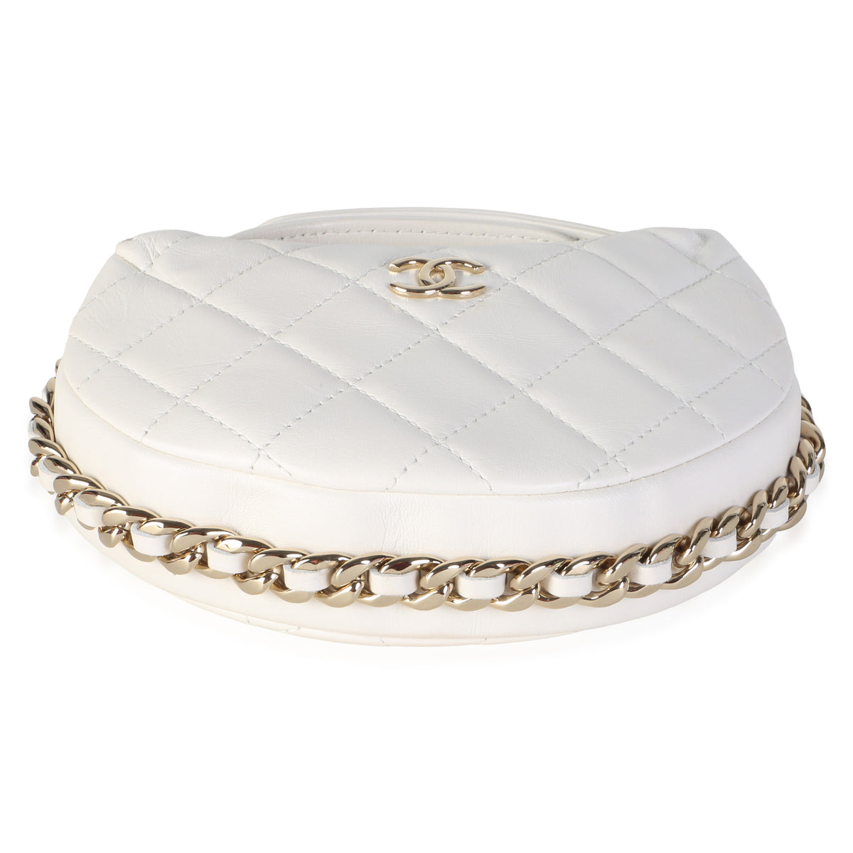 Chanel White Quilted Lambskin Chain Around Mini Pouch Handbag 5