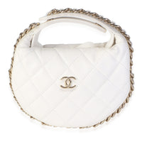 Chanel White Quilted Lambskin Chain Around Mini Pouch Handbag fv