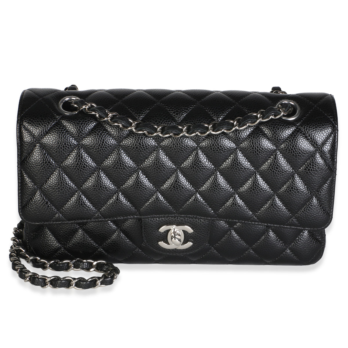 Chanel Black Quilted Caviar Medium Classic Double Flap Bag Handbag id