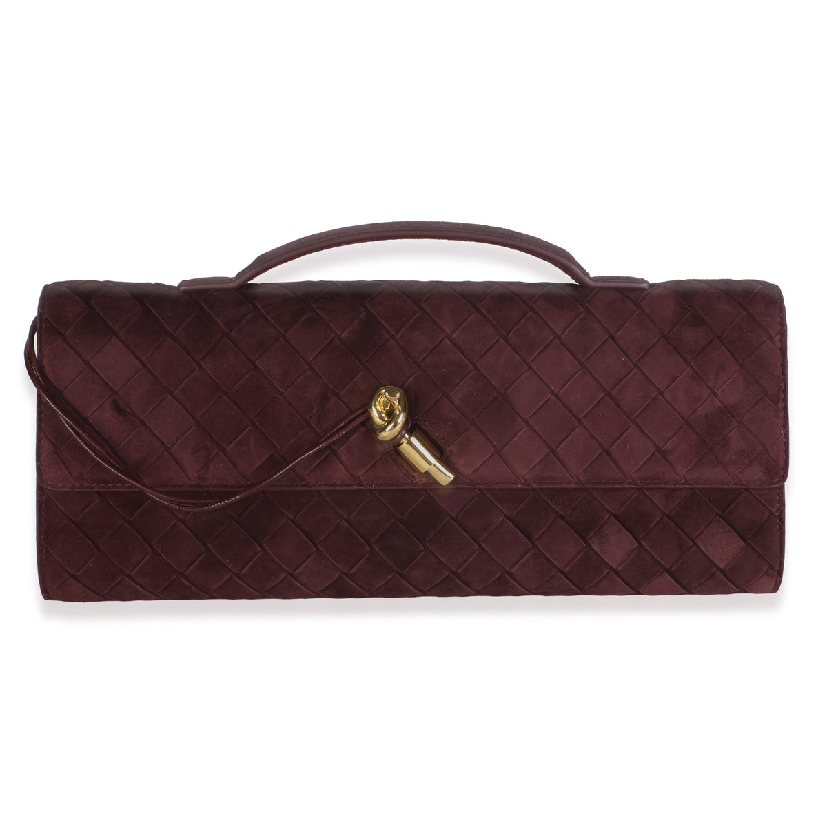 Bottega Veneta Deep Mahogany Supple Intrecciato Suede Andiamo Clutch Handbag id