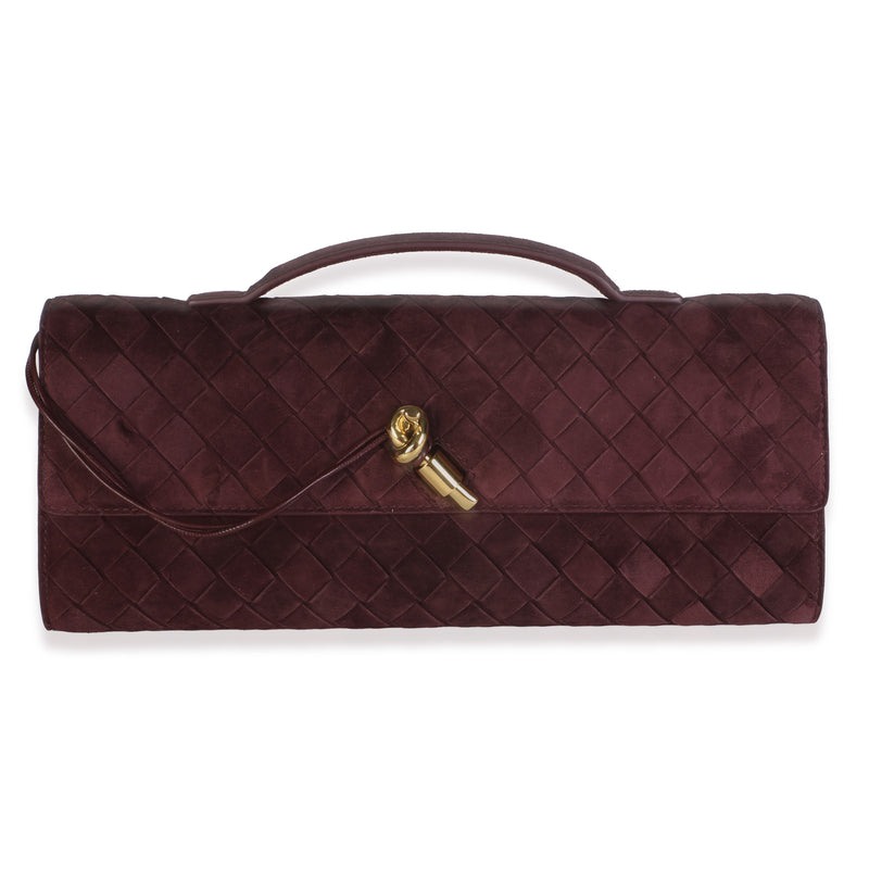 Bottega Veneta Deep Mahogany Supple Intrecciato Suede Andiamo Clutch Handbag id