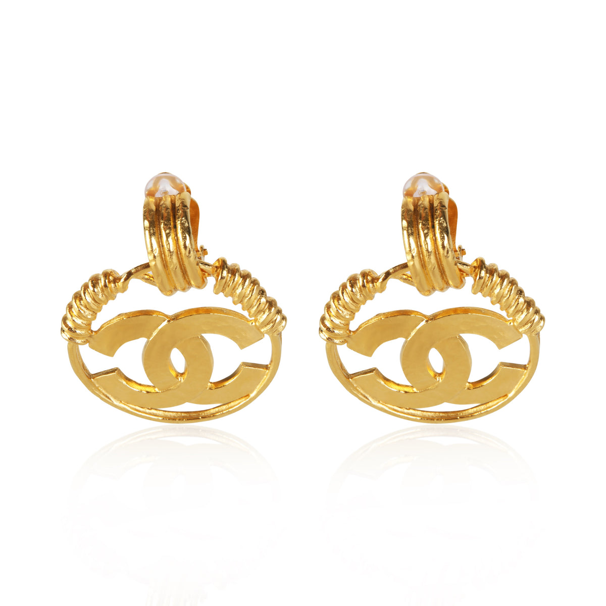 Chanel Gold Plated 2004 CC Earrings fv