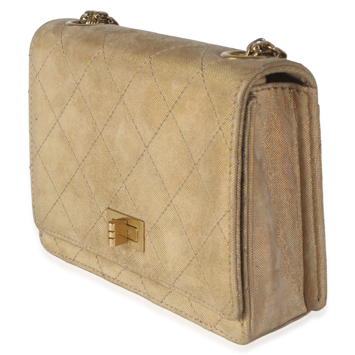 Chanel Vintage Iridescent Gold Quilted Suede Reissue Mini Flap Bag Handbag 2