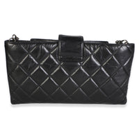 Chanel Black Quilted Glazed Calfskin Coco Pleats Chain Clutch Handbag 4