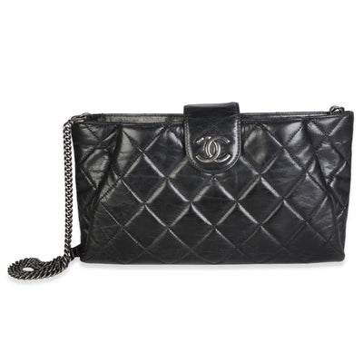 Chanel Black Quilted Glazed Calfskin Coco Pleats Chain Clutch Handbag id