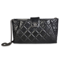 Chanel Black Quilted Glazed Calfskin Coco Pleats Chain Clutch Handbag id