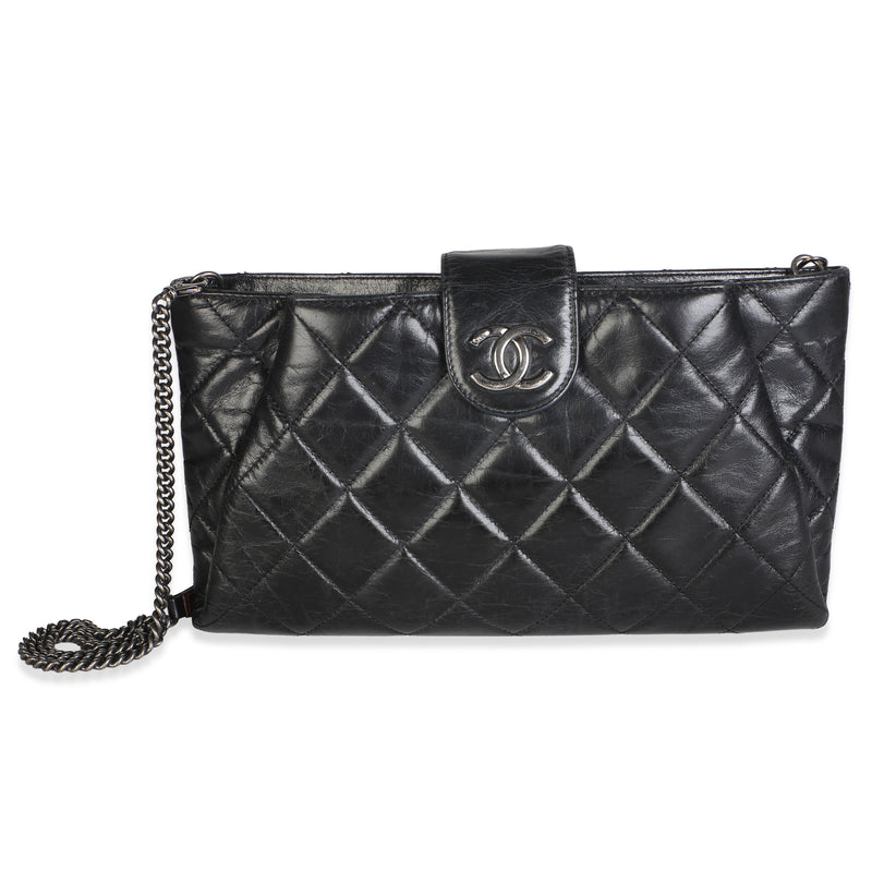 Chanel Black Quilted Glazed Calfskin Coco Pleats Chain Clutch Handbag id